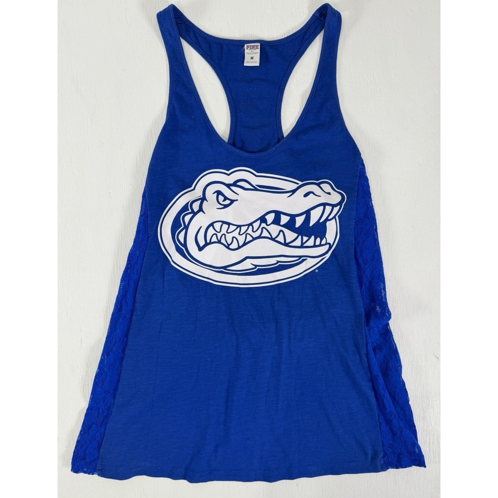 Shirt Women's M Blue PINK Victoria Secret Tank Top Florida Gators Racerback Lace